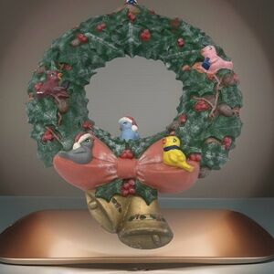 VTG Ceramic Scioto Mold Christmas Wreath Birds Bell Acorns Ribbon Matte Finish